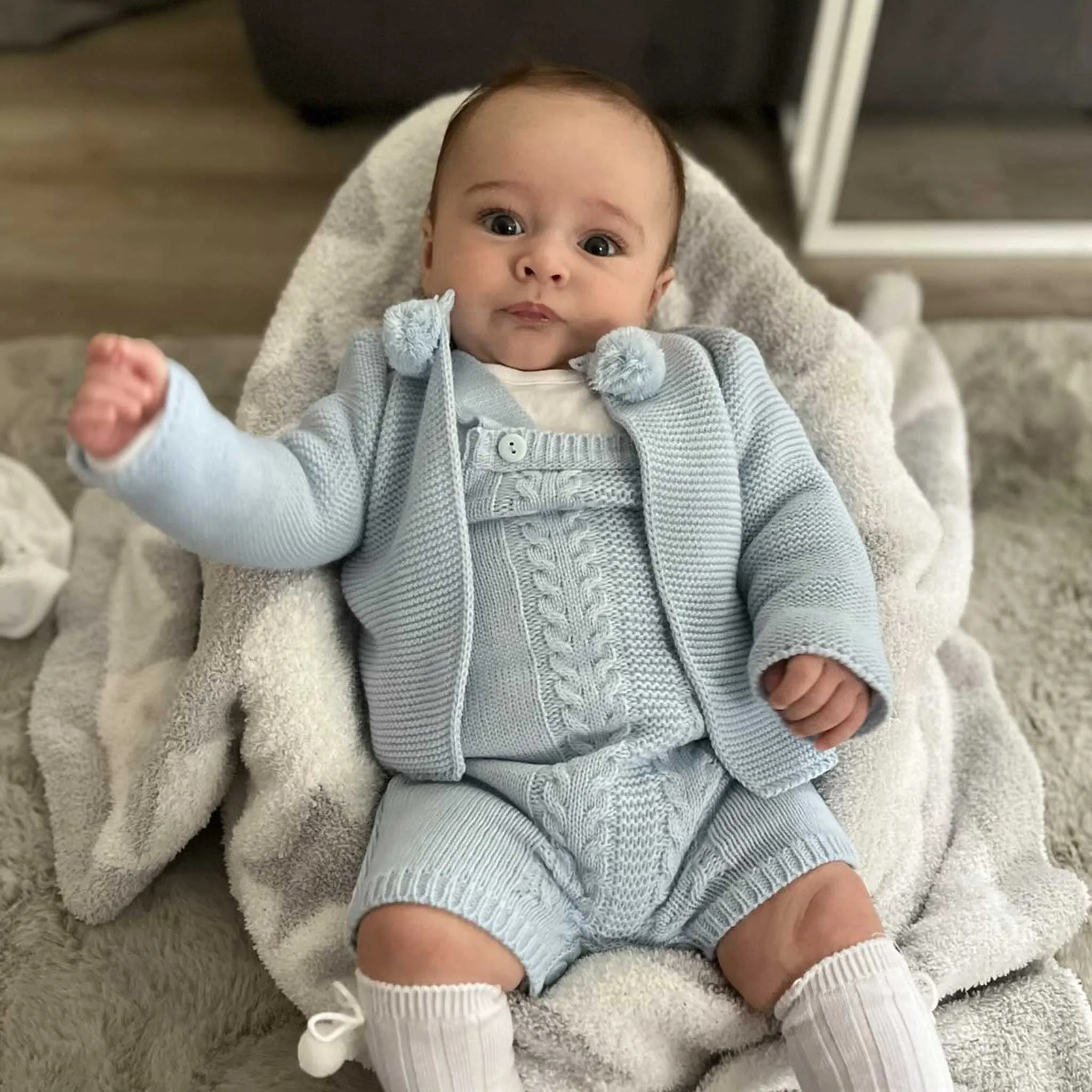 Baby Boys Dungarees & Cardigan - Blue