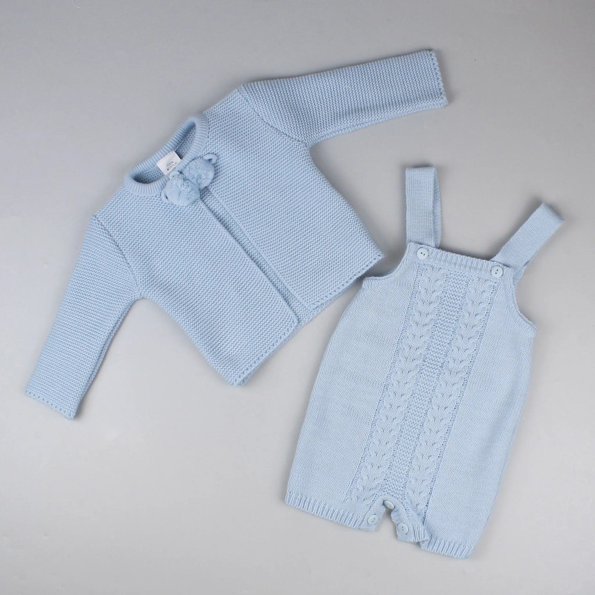 Baby Boys Dungarees & Cardigan - Blue