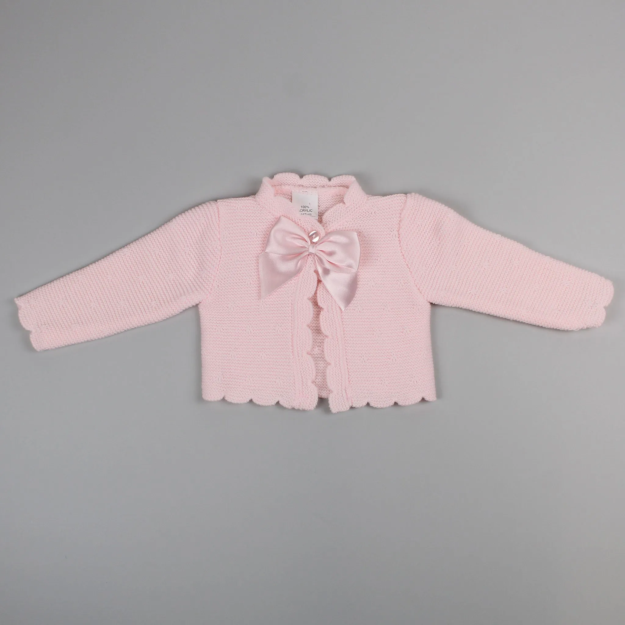 Baby Girls Knitted Cardigan with Satin Bow - Pink