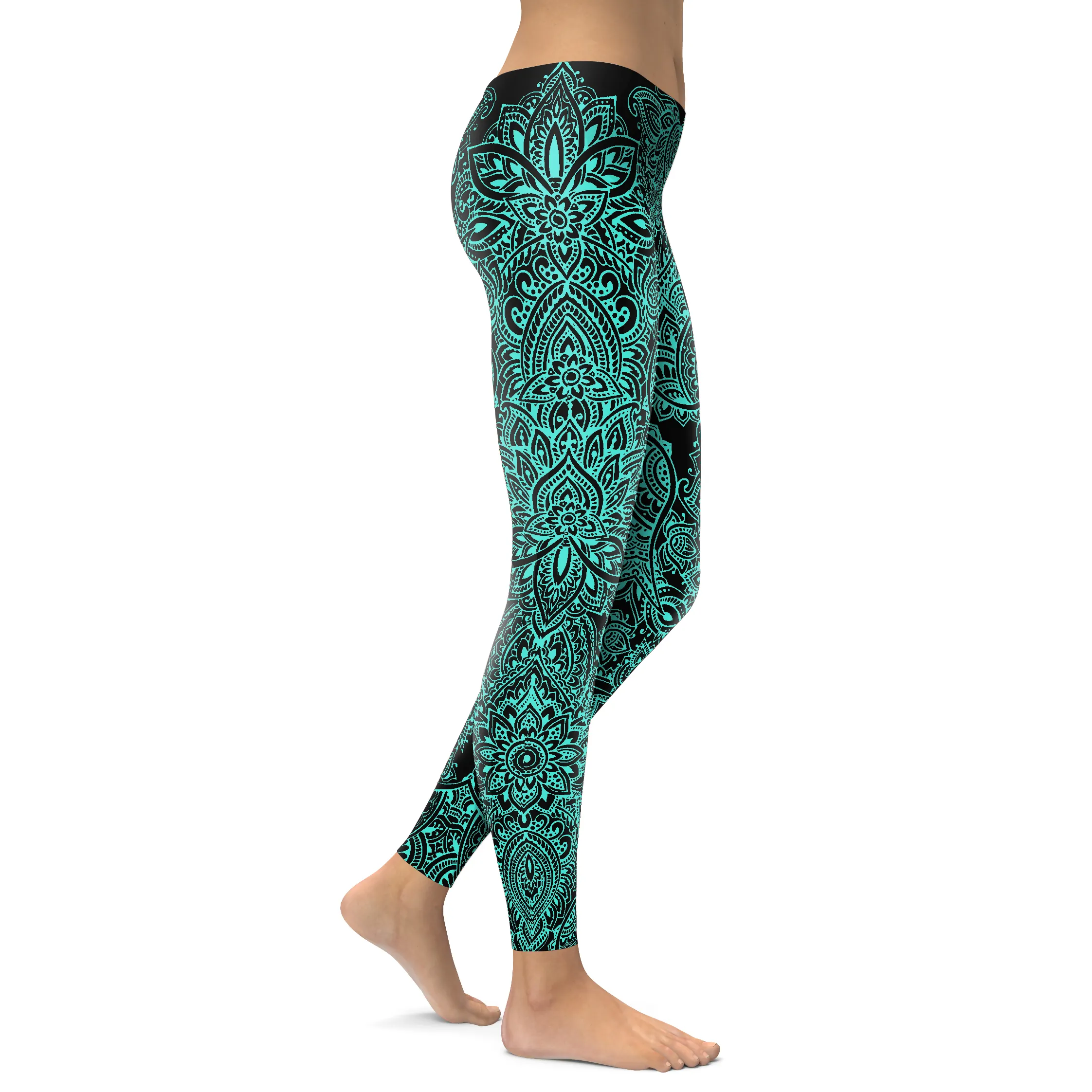 Black and Turquoise Henna Tattoo Leggings