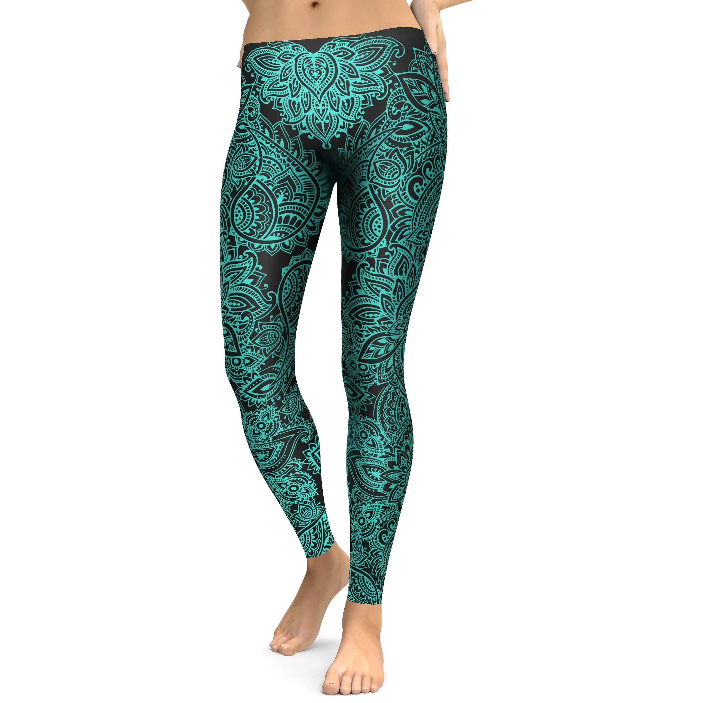 Black and Turquoise Henna Tattoo Leggings