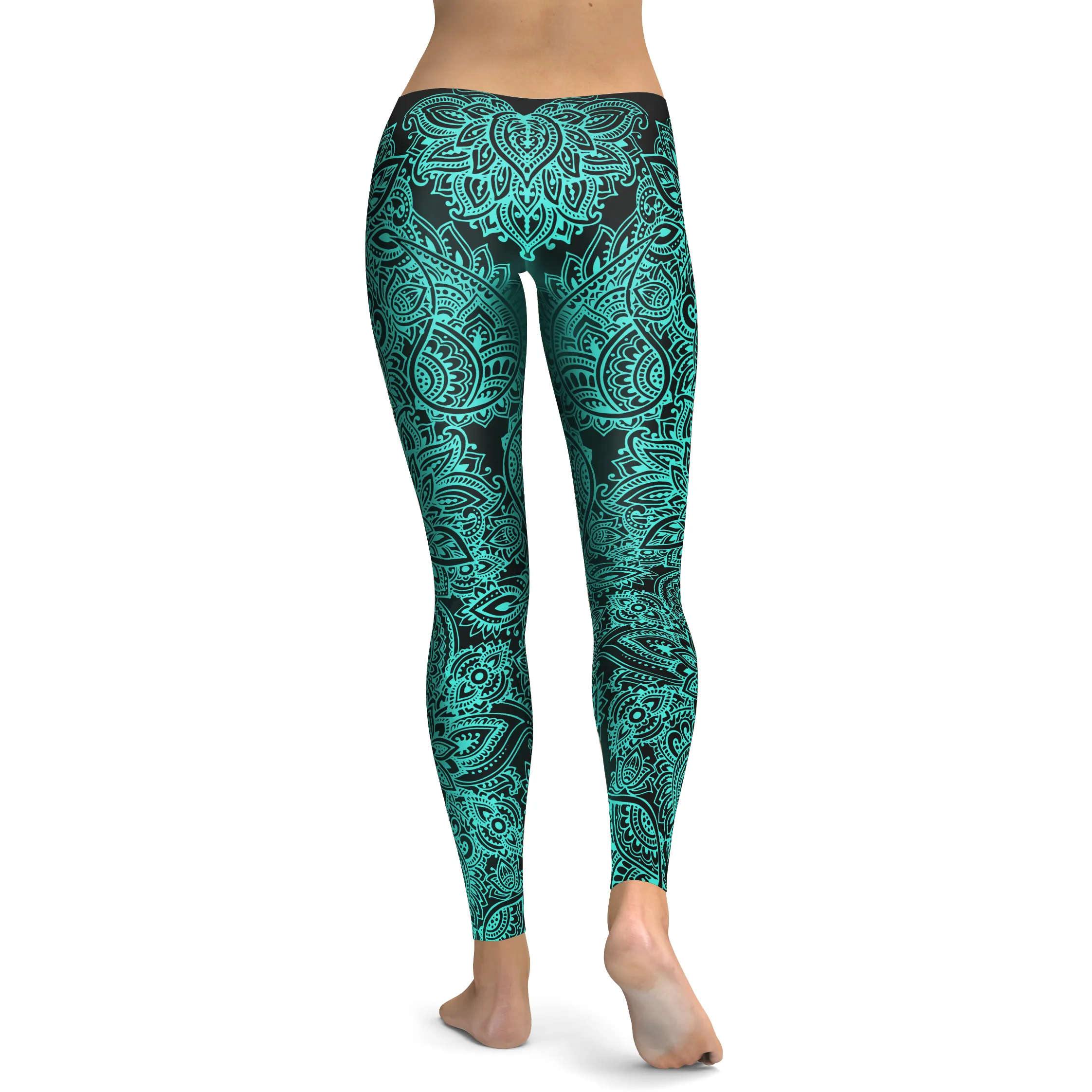 Black and Turquoise Henna Tattoo Leggings