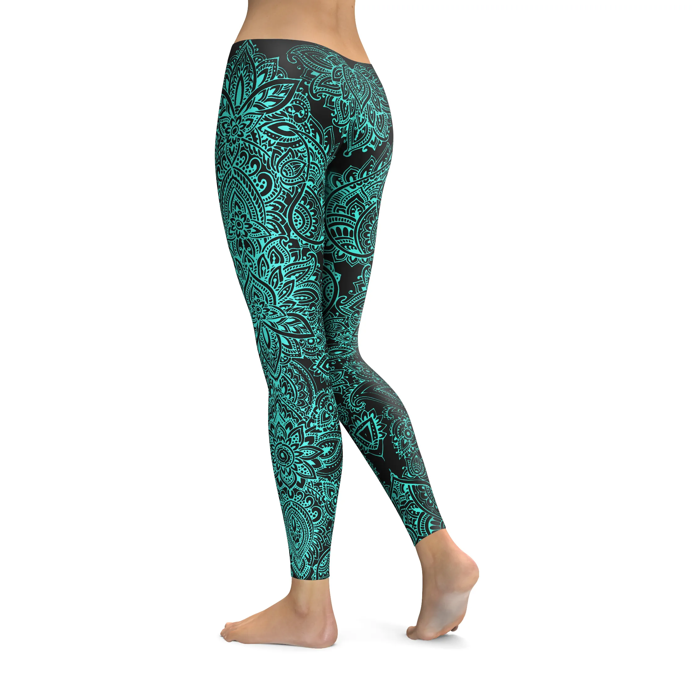 Black and Turquoise Henna Tattoo Leggings