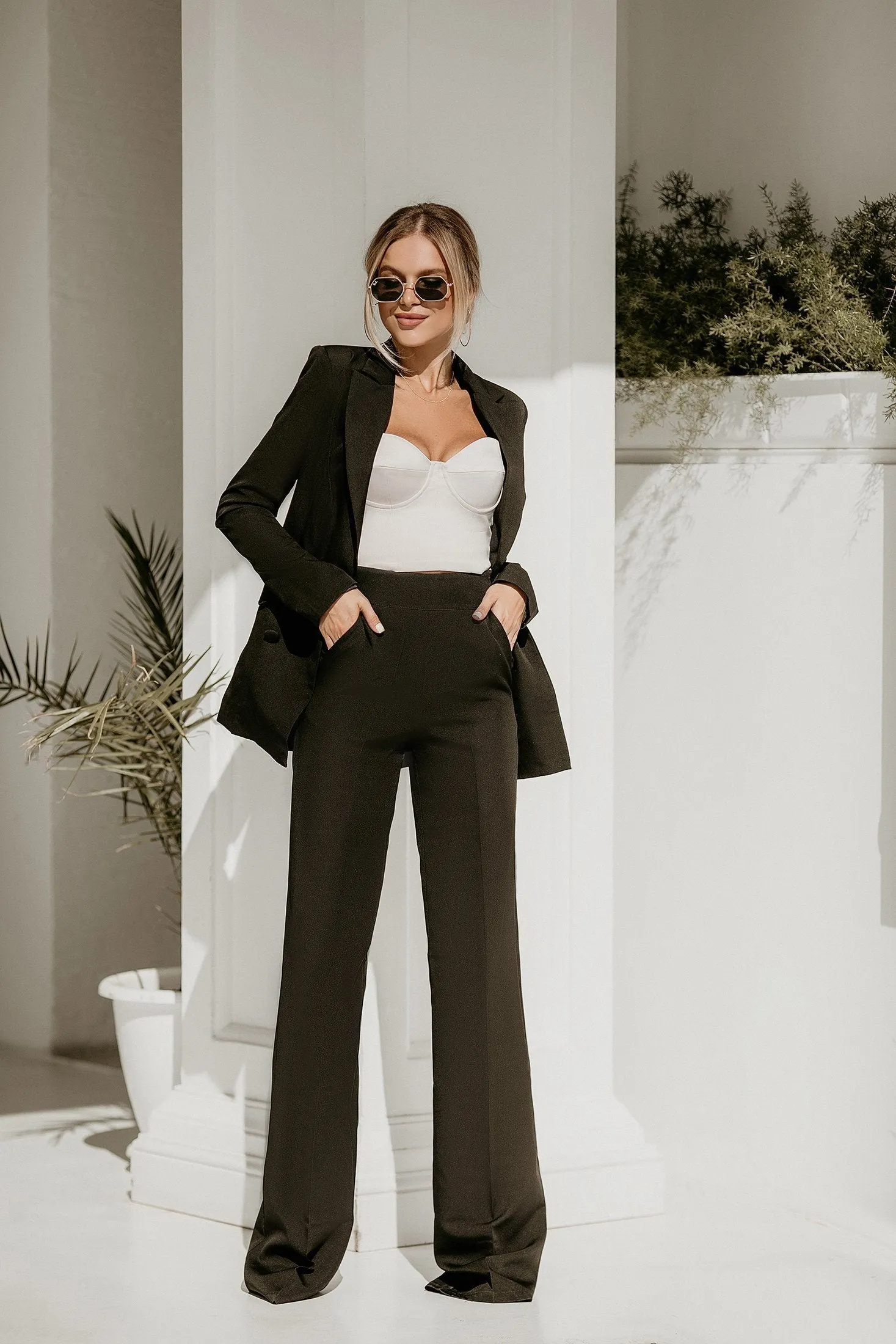 Black Belted Double Breasted Suit 2-Piece