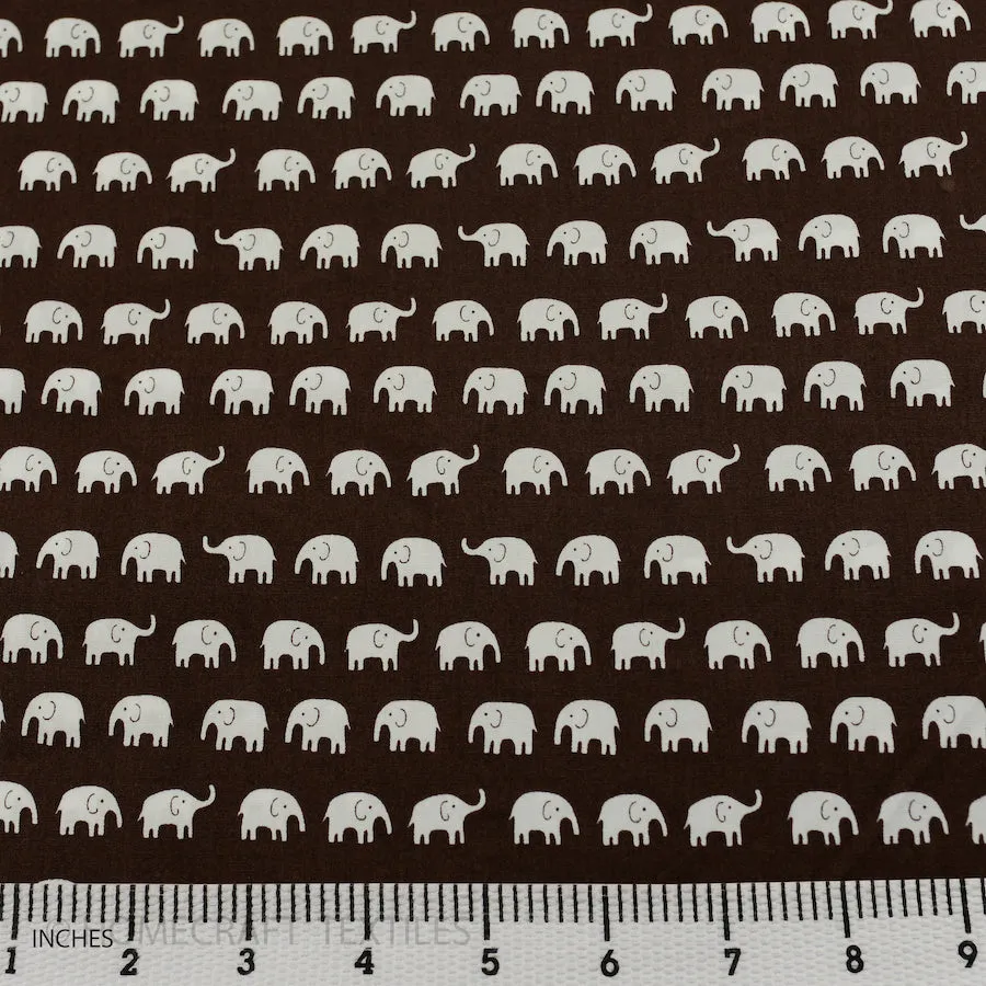 Brown Mini Elephant Animal Cotton Print