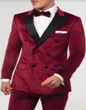 Burgundy Tuxedo - Maroon Burgundy Color - Mens Burgundy Velvet Tuxedo - Slim Fit Velvet Suits Double Breasted Tuxedo Suits - Slim Fit