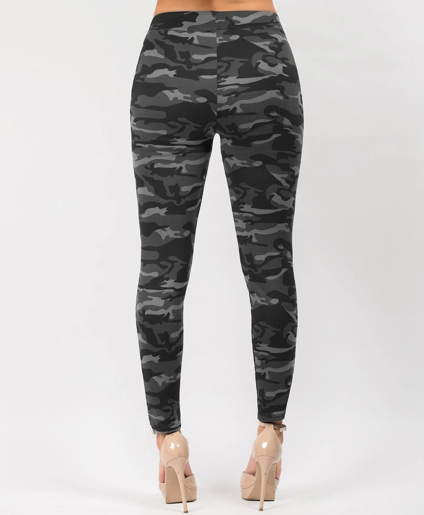 Camouflage Side Zip Fur Lined Leggings