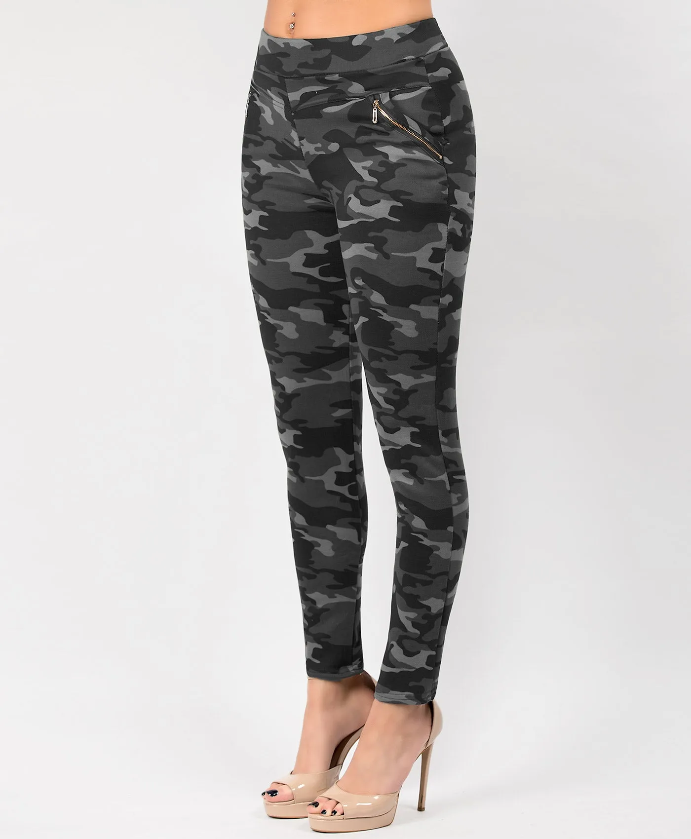 Camouflage Side Zip Fur Lined Leggings