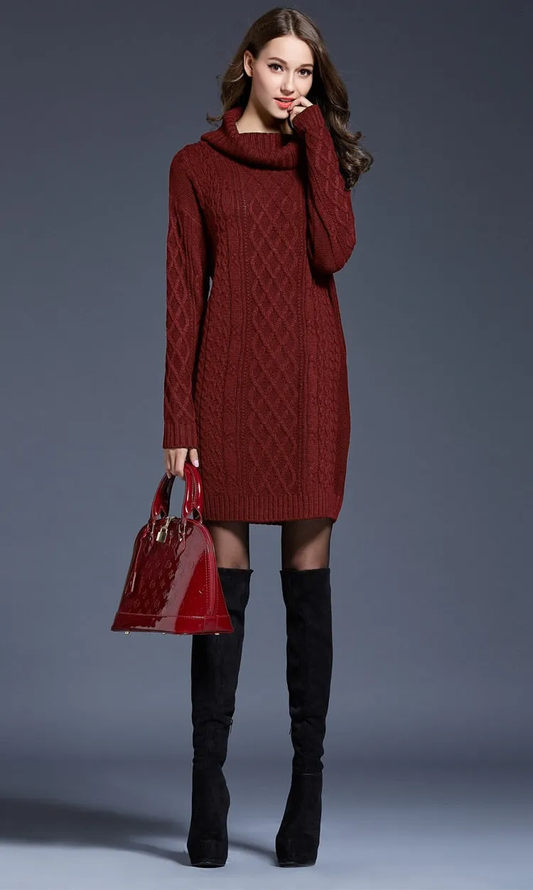 Casual Stylish Women's Long Sleeve Turtleneck Knit Wool Dress For Winter