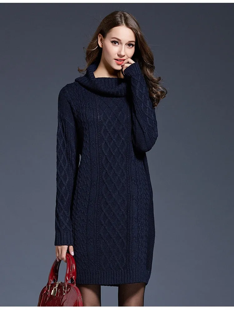 Casual Stylish Women's Long Sleeve Turtleneck Knit Wool Dress For Winter