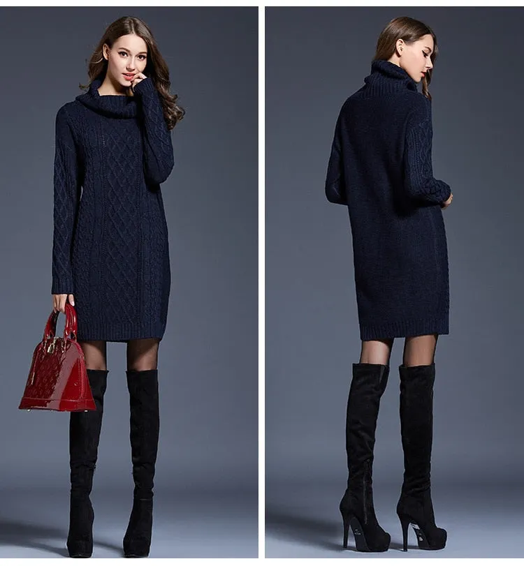 Casual Stylish Women's Long Sleeve Turtleneck Knit Wool Dress For Winter