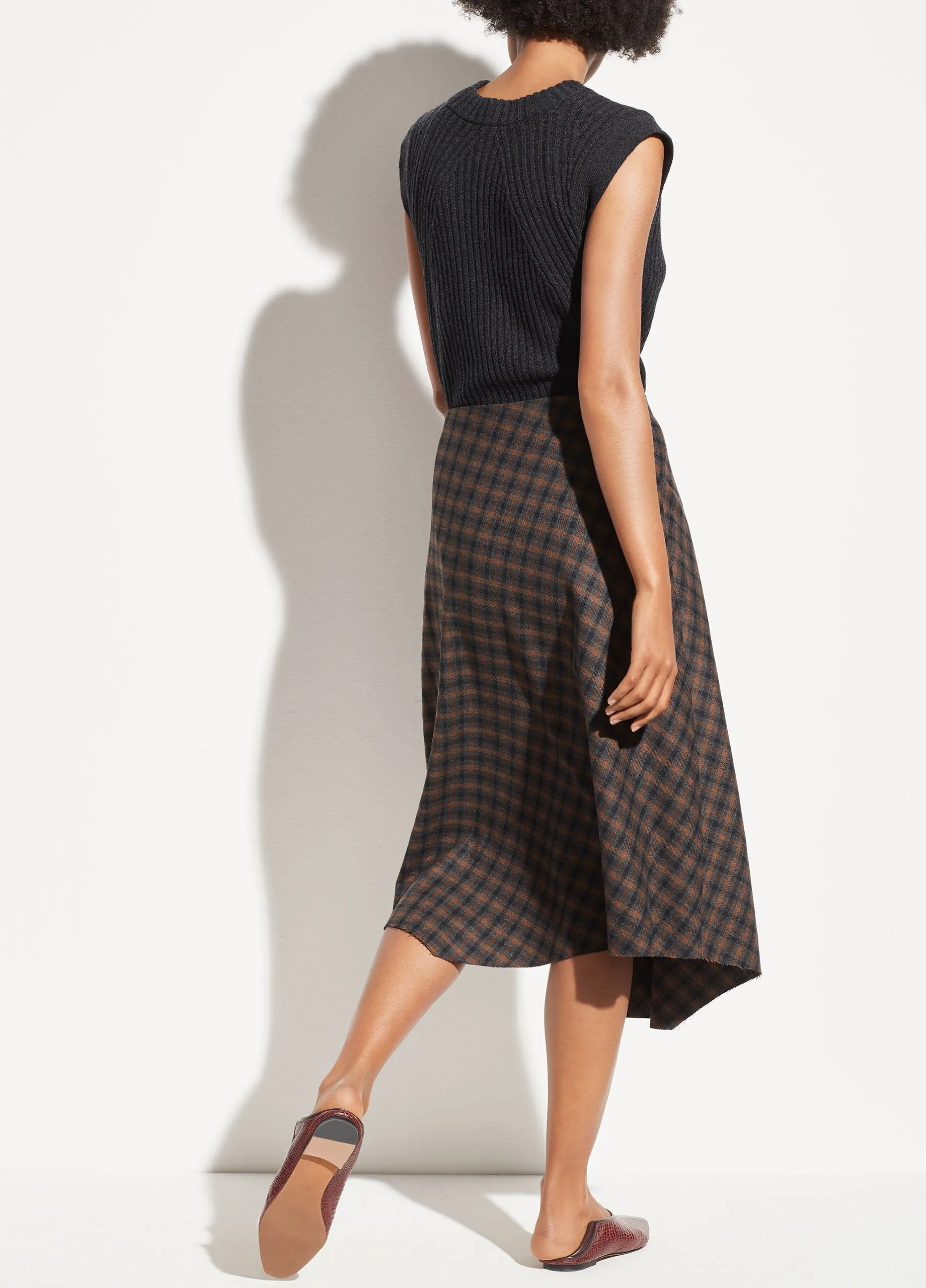 Check Plaid Wool Skirt in Mahogany