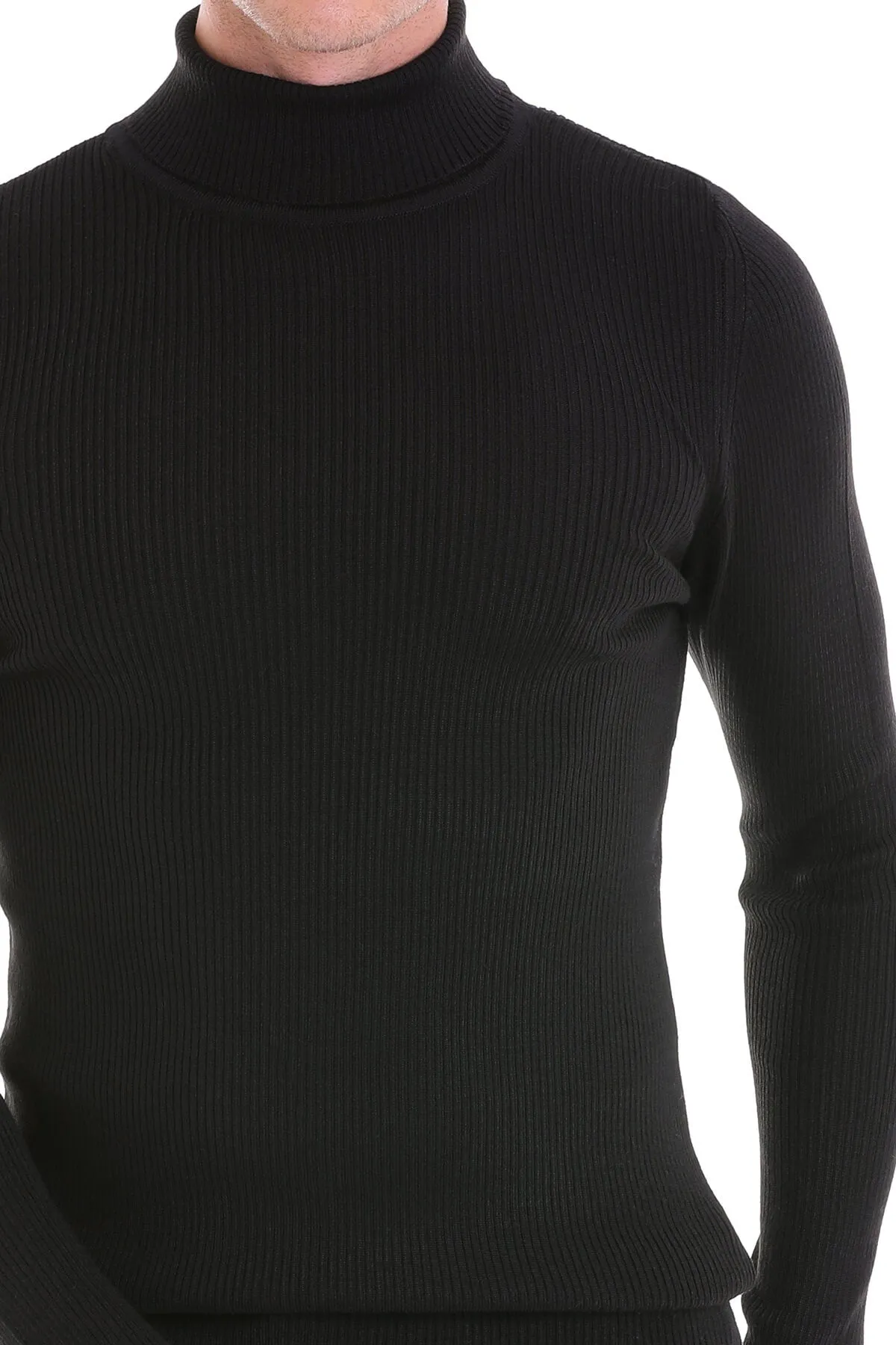 Comfort Fit Wool Blend Black Turtleneck Sweater