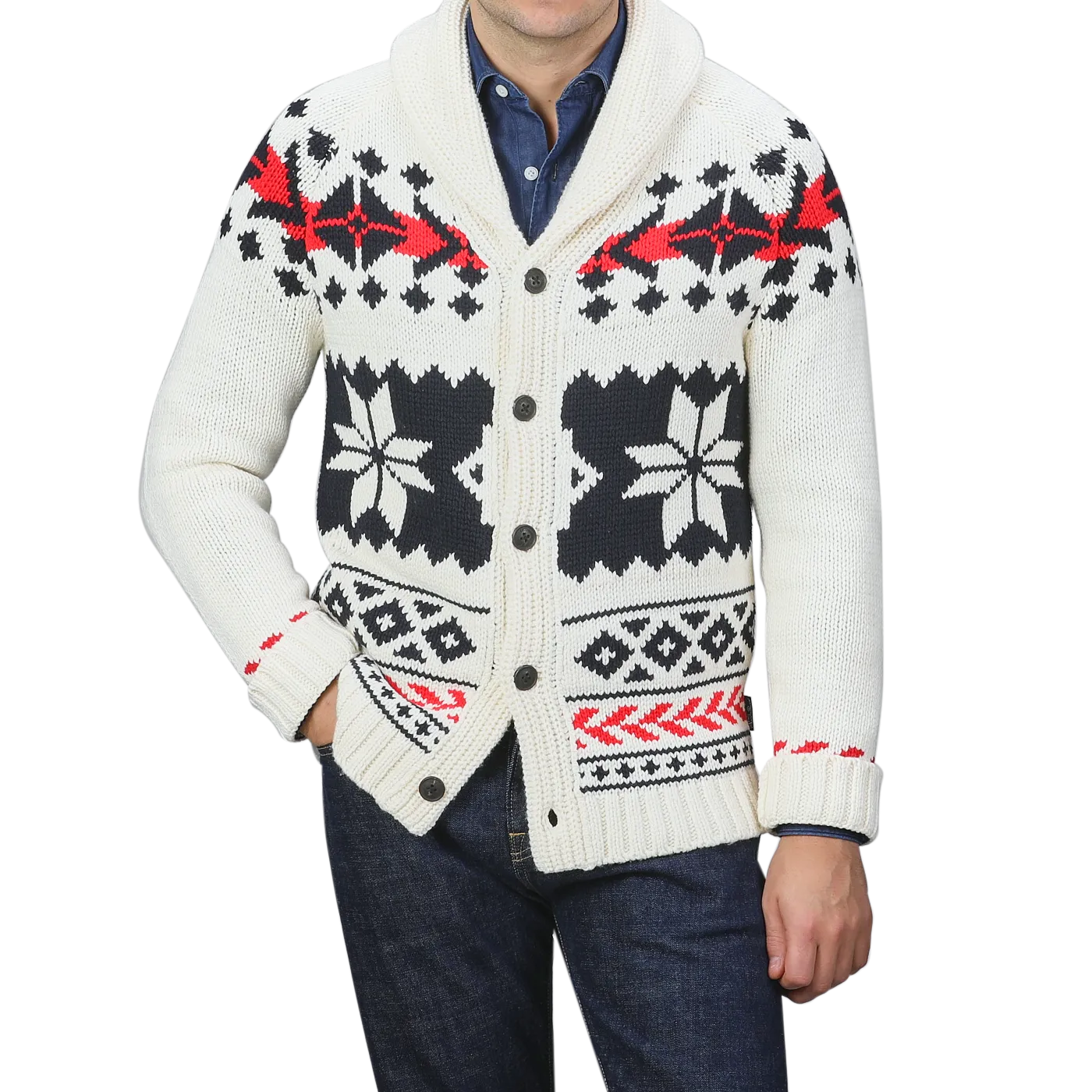 Cream White Wool Nordic Aztec Cardigan