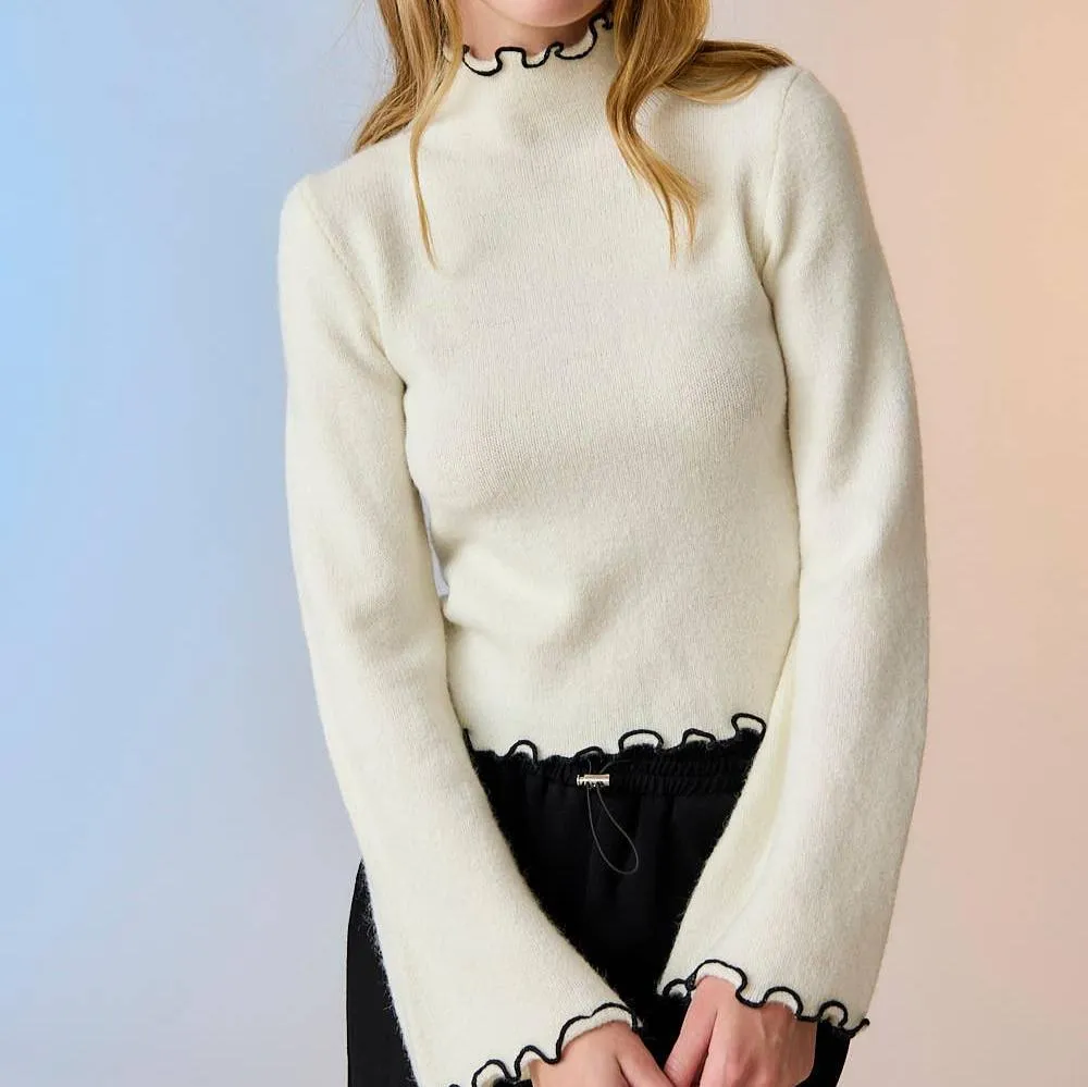 Emily Contrast Stitching Mock Neck Sweater