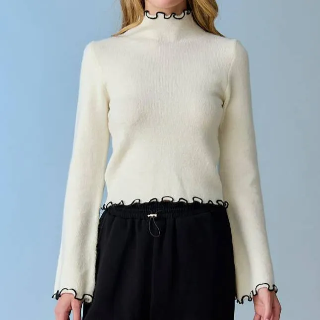 Emily Contrast Stitching Mock Neck Sweater