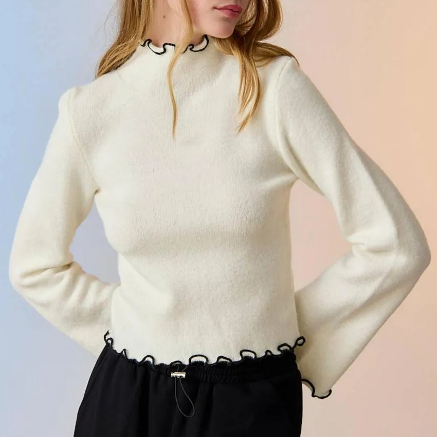 Emily Contrast Stitching Mock Neck Sweater