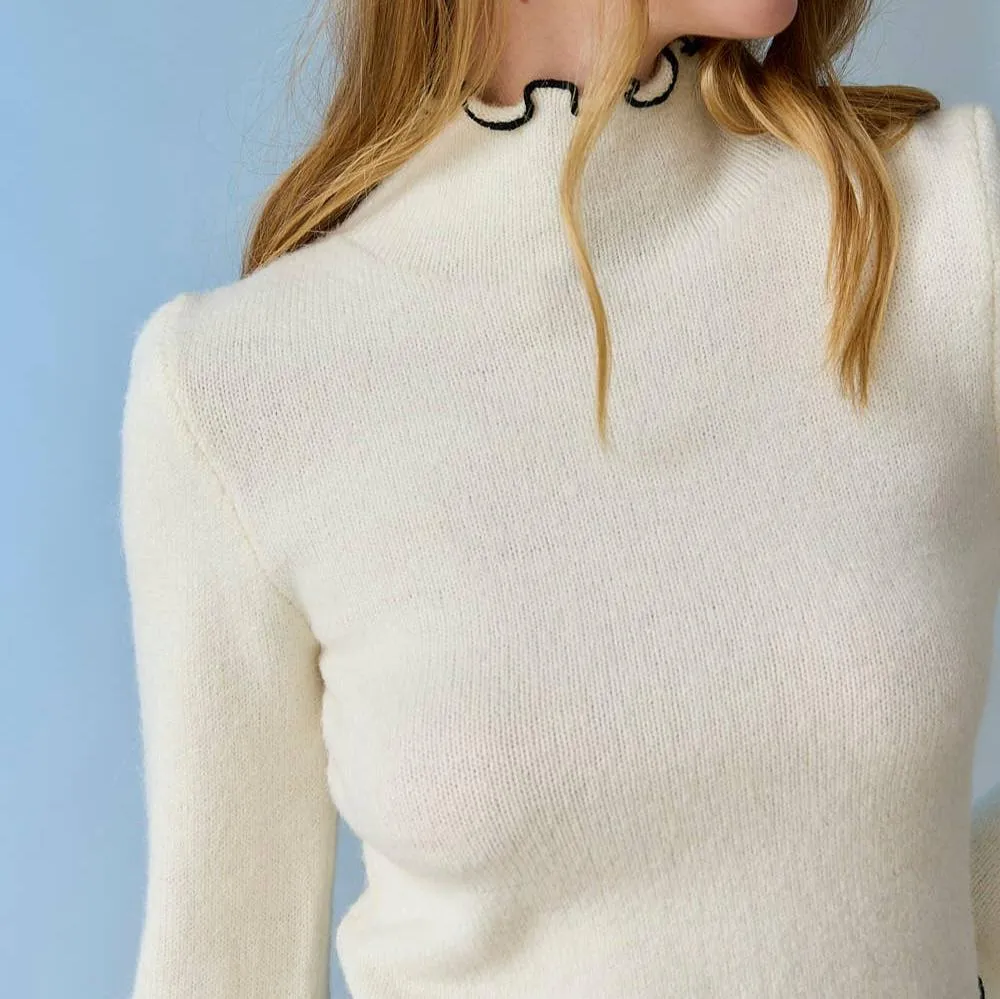 Emily Contrast Stitching Mock Neck Sweater