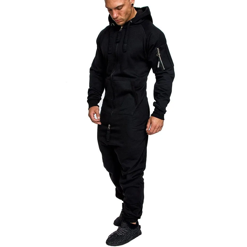 Fashion Men's Hooded Fleece Camouflage Jumpsuit