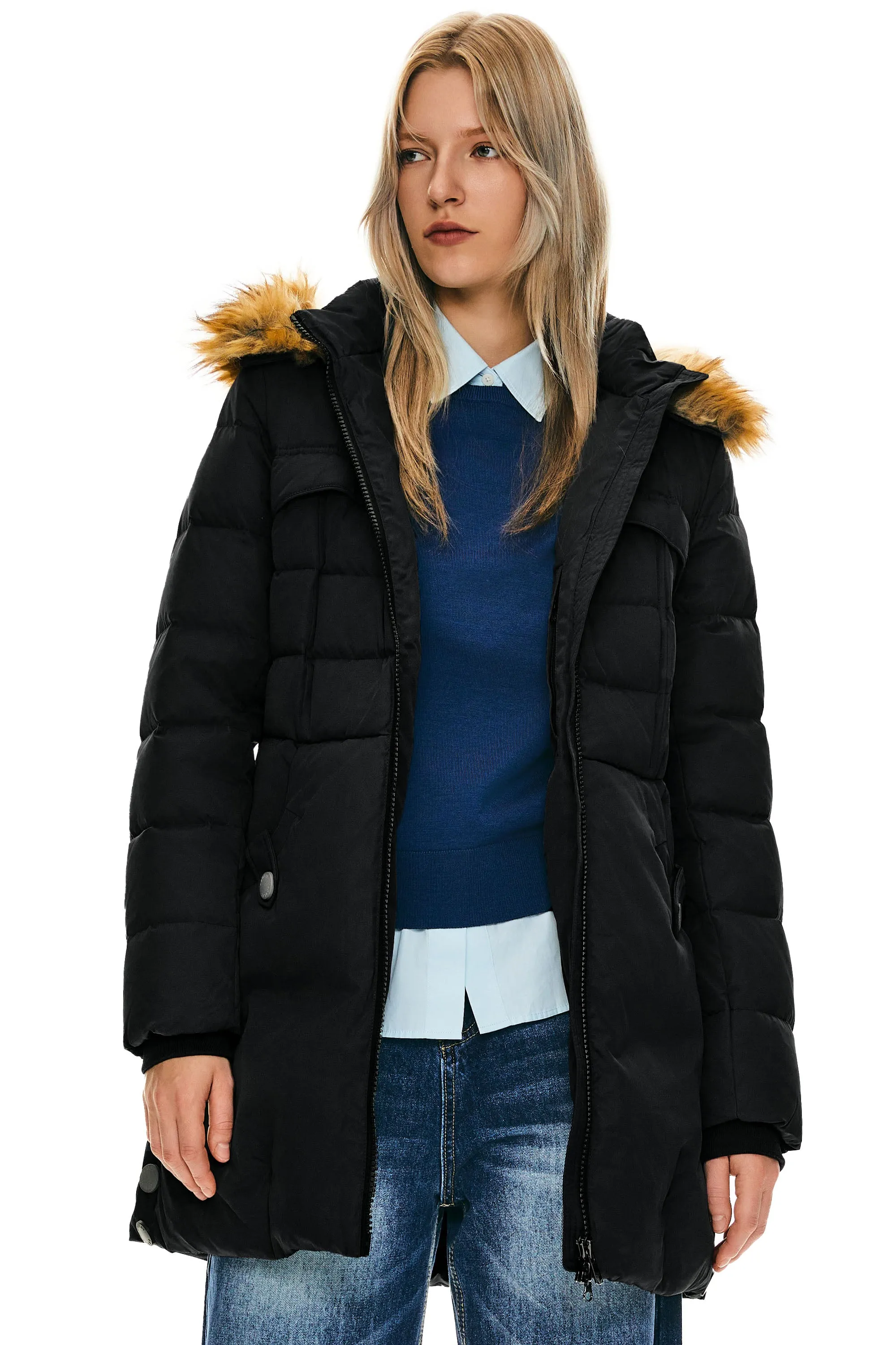 Faux Fur Qulited Puffer Down Jacket