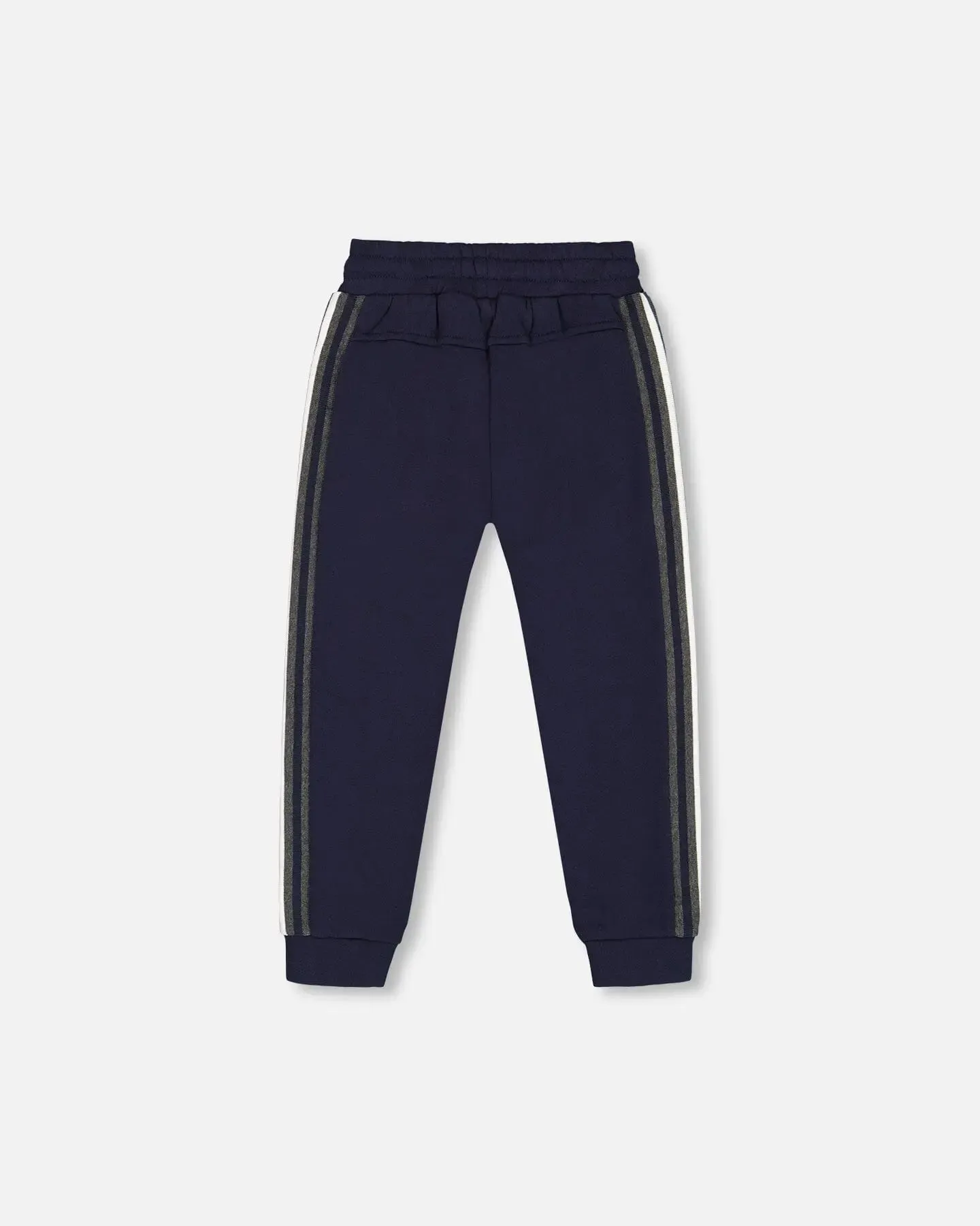 Fleece Sweatpants With Contrast Side Rib Navy