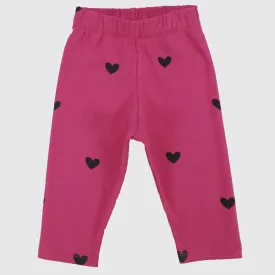 Fuchsia Pantacourt Leggings With Black Hearts