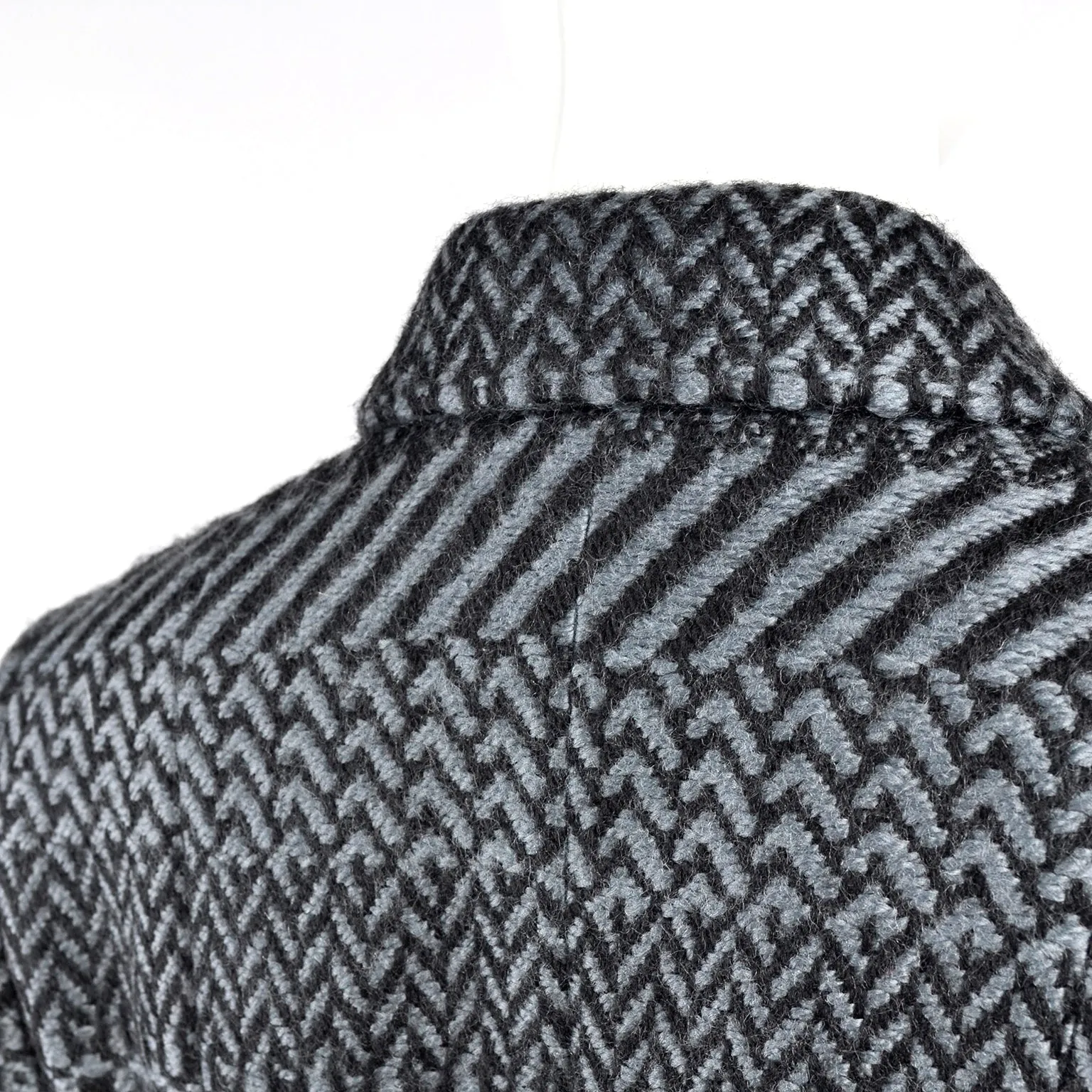 F/W 2000 Chanel Black & Gray Chevron Check Wool Jacket w/ Belt