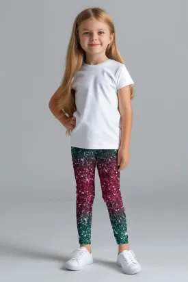 Glitzy Tinsel Lucy Green Glitter Shiny Print Holiday Leggings - Girls