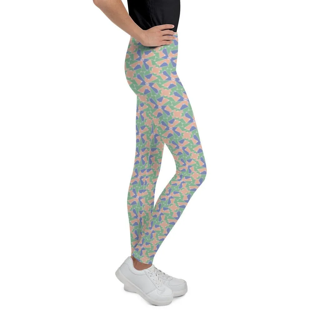 Green Patterned Youth Leggings