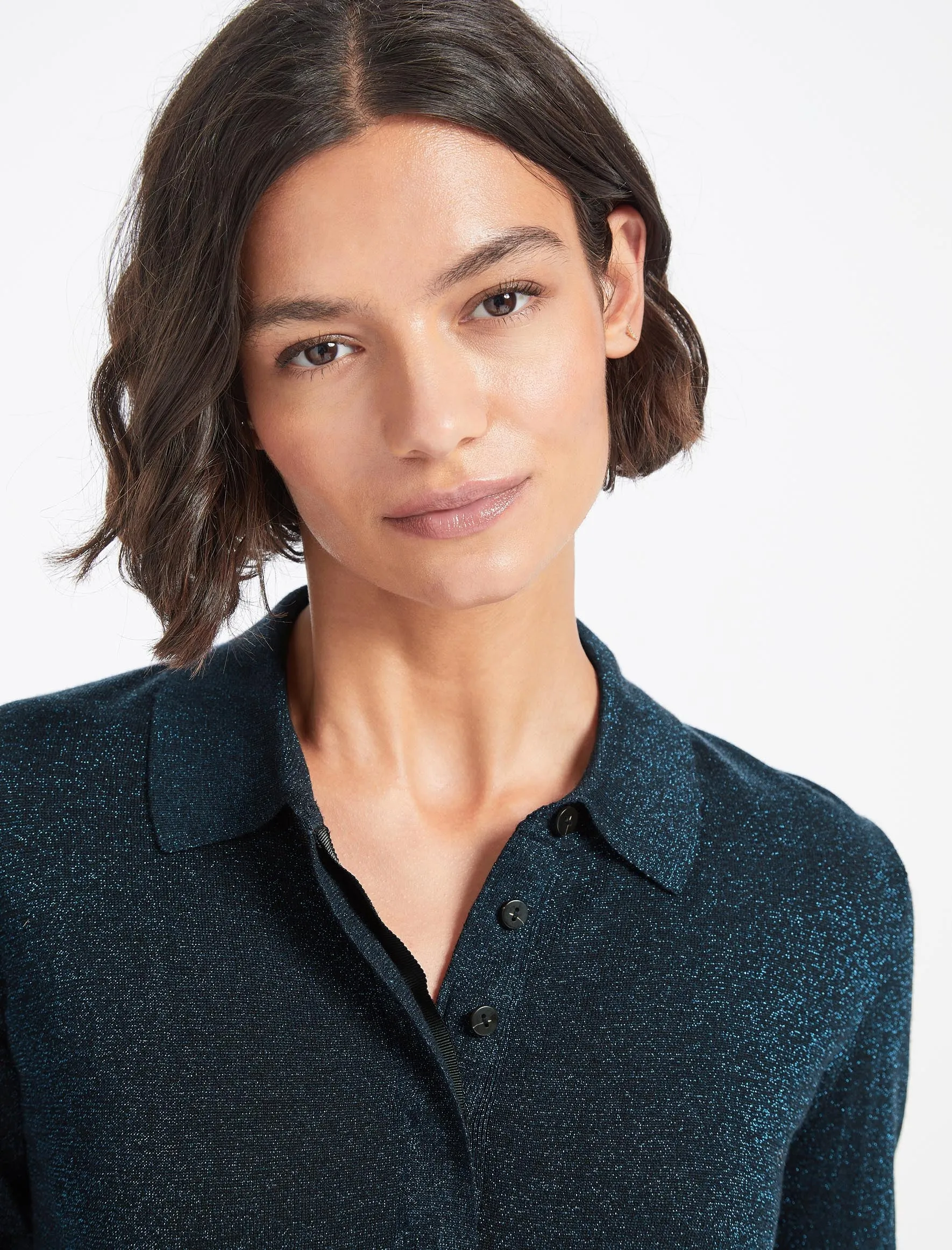 Josie Lurex Collared Jumper - Denim Blue