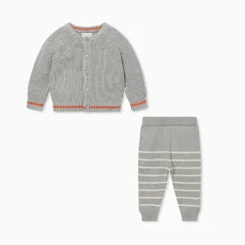 Knitted Cardigan & Striped Joggers Outfit