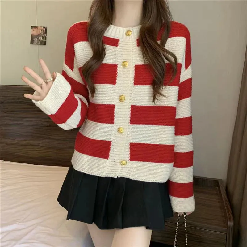 Knitted Striped Cardigan With Buttons