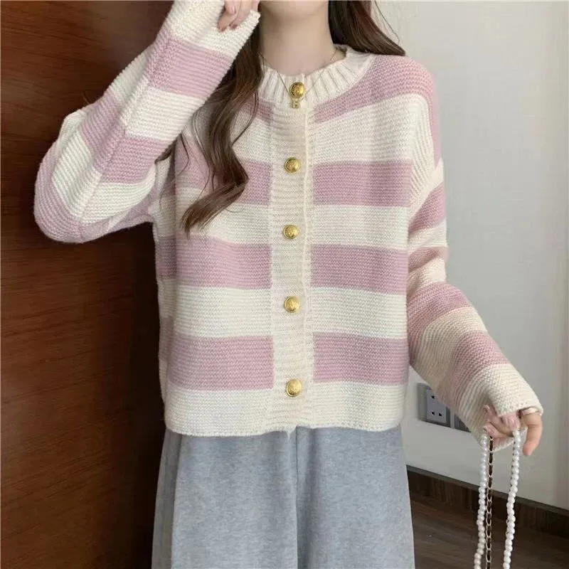 Knitted Striped Cardigan With Buttons