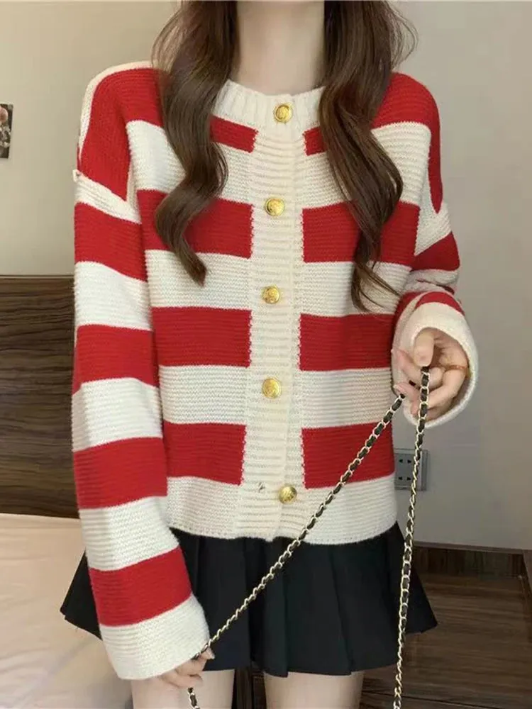 Knitted Striped Cardigan With Buttons