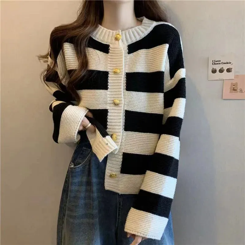 Knitted Striped Cardigan With Buttons