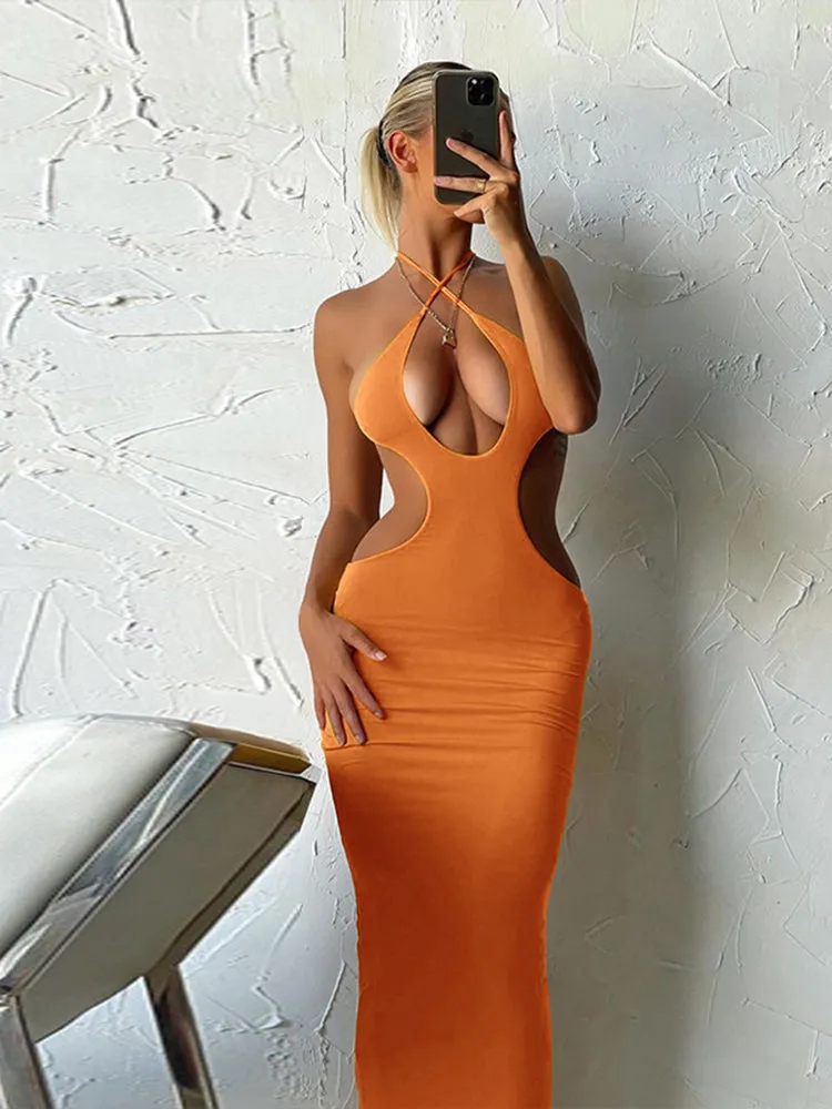 Kristina Cut Out Backless Spaghetti Strap Halter Dress