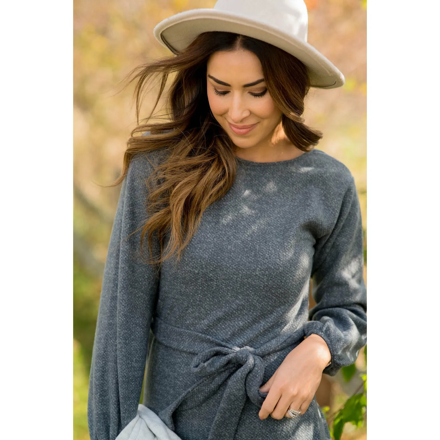 Long Sleeve Front Tie Sweater Dress