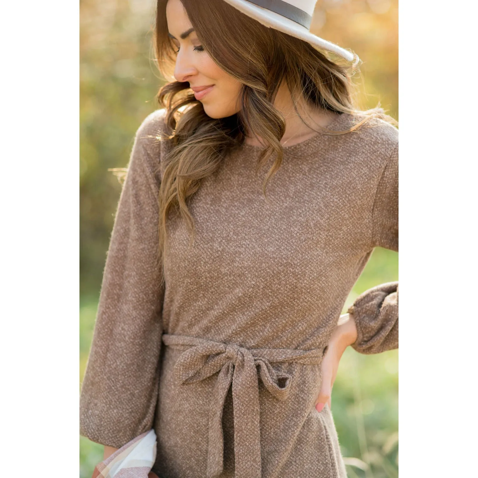 Long Sleeve Front Tie Sweater Dress