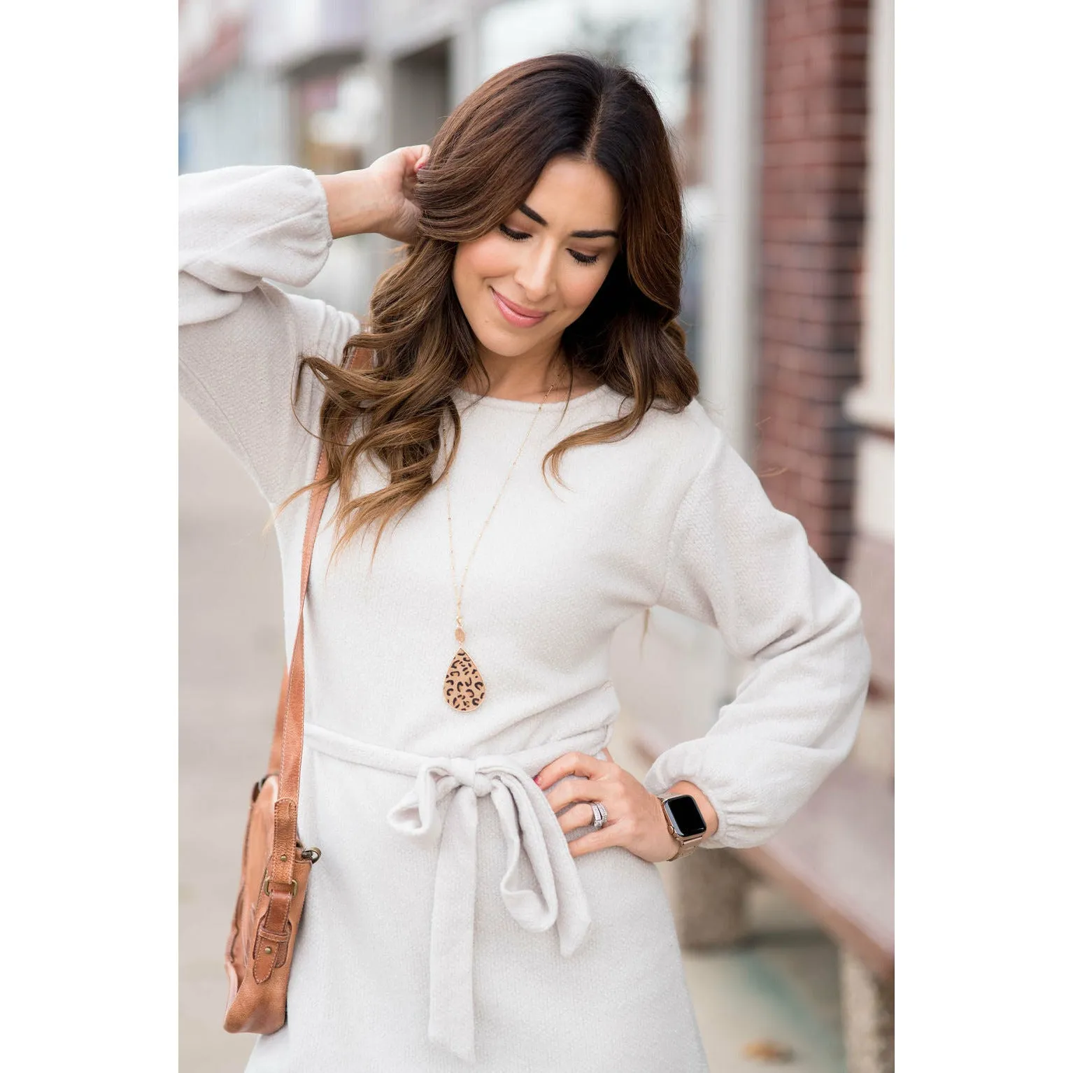 Long Sleeve Front Tie Sweater Dress