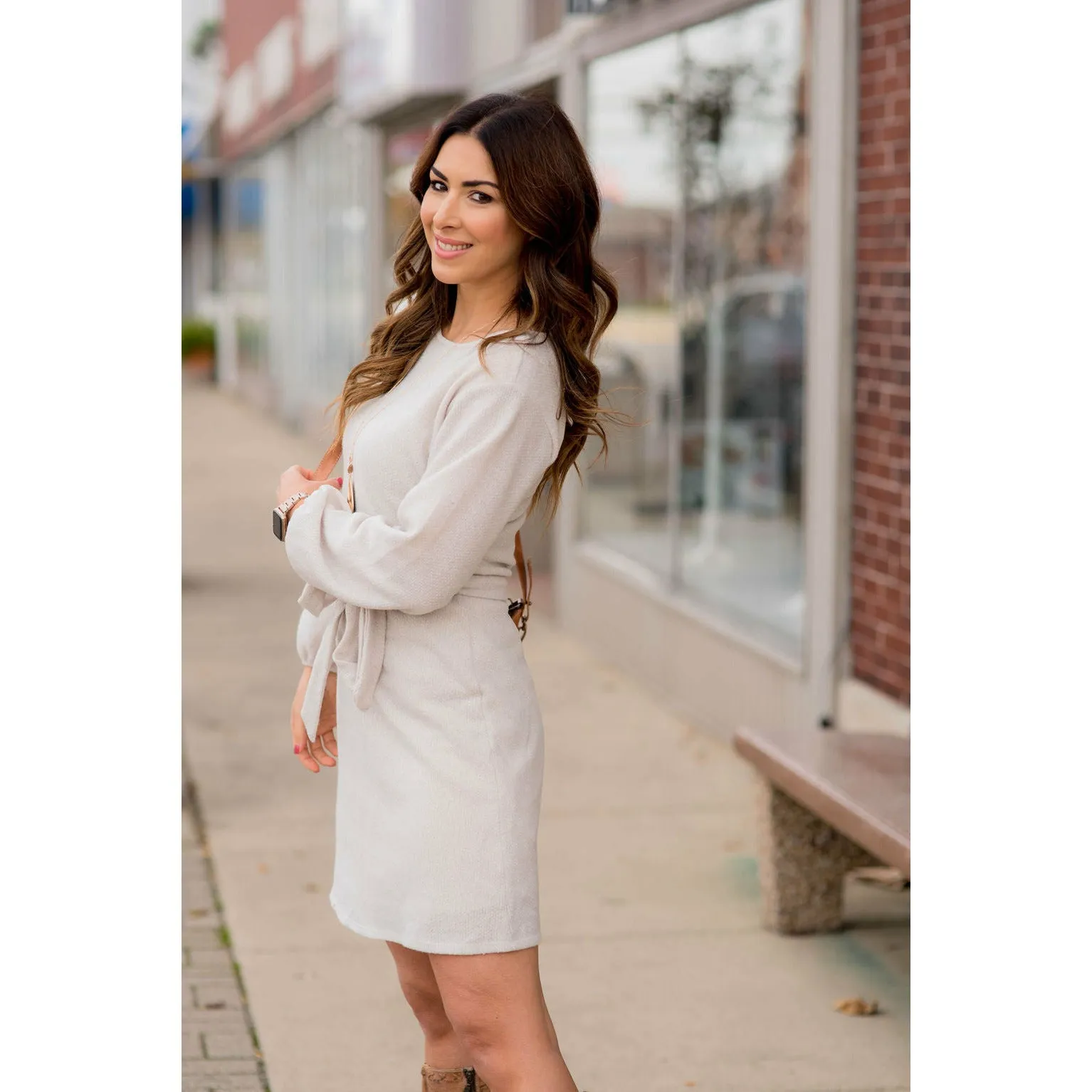 Long Sleeve Front Tie Sweater Dress