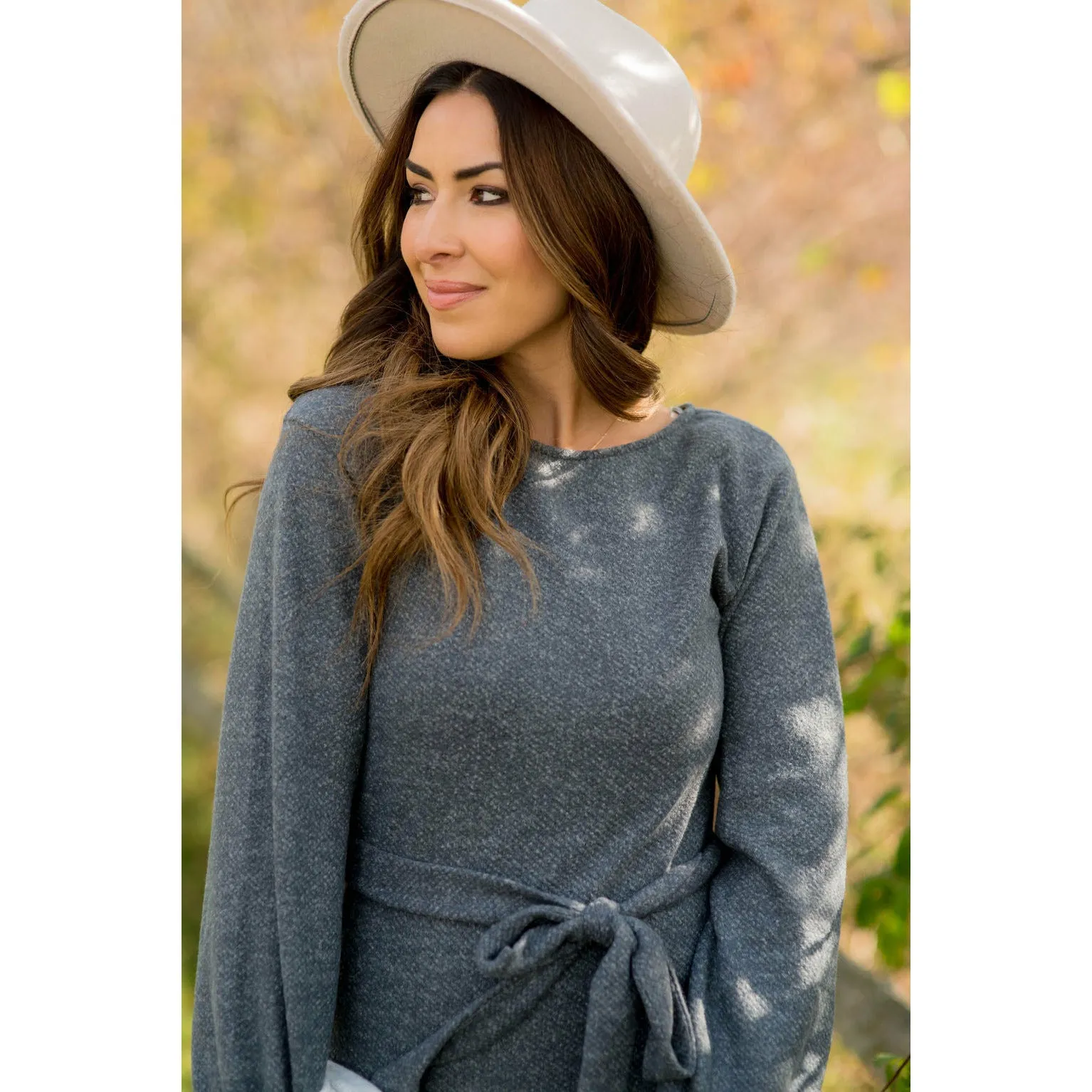 Long Sleeve Front Tie Sweater Dress