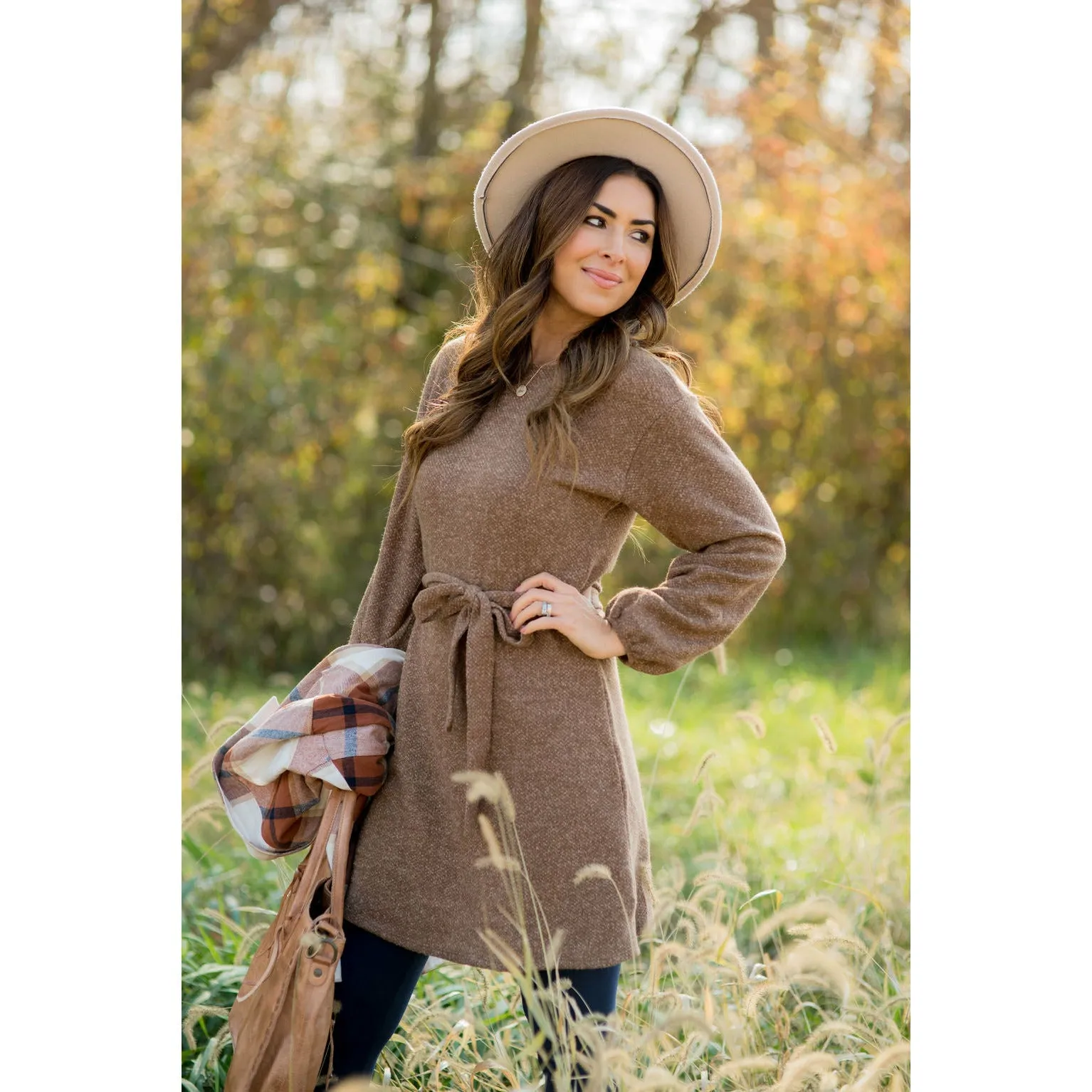 Long Sleeve Front Tie Sweater Dress