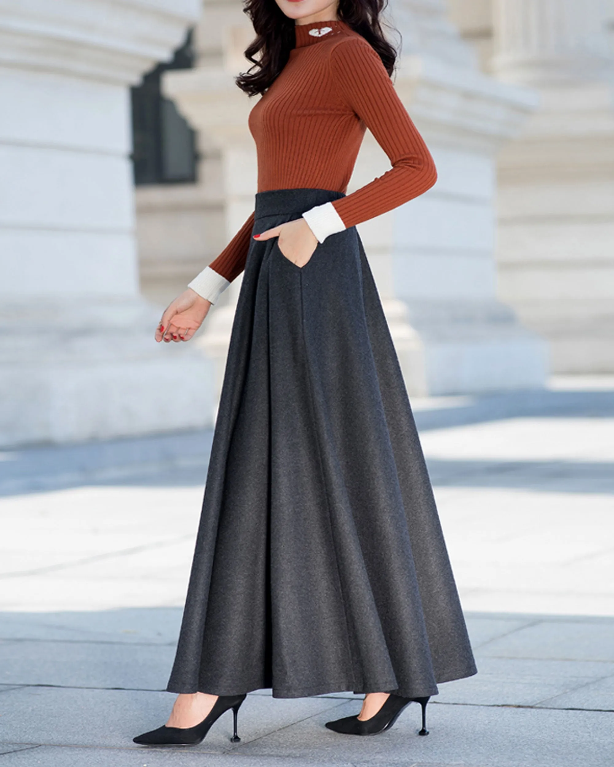 Maxi skirt, Wool skirt, Winter skirt, black skirt, long wool skirt, vintage skirt, high waist skirt, wool maxi skirt, elastic waist skirt Q0015