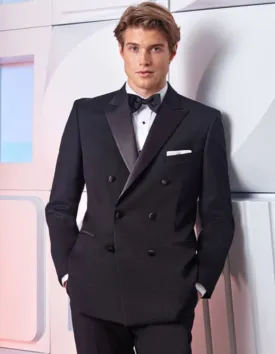 Mens Designer Double Breasted Wool Tuxedo in Black