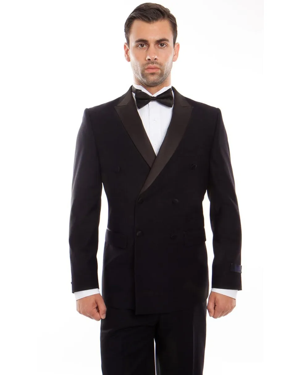 Mens Slim Fit Double Breasted Wool Tuxedo in Black - Mens Slim Fitted Tuxedo