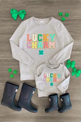 Mom & Me - "Lucky Charm" Gray Chenille Patch Top