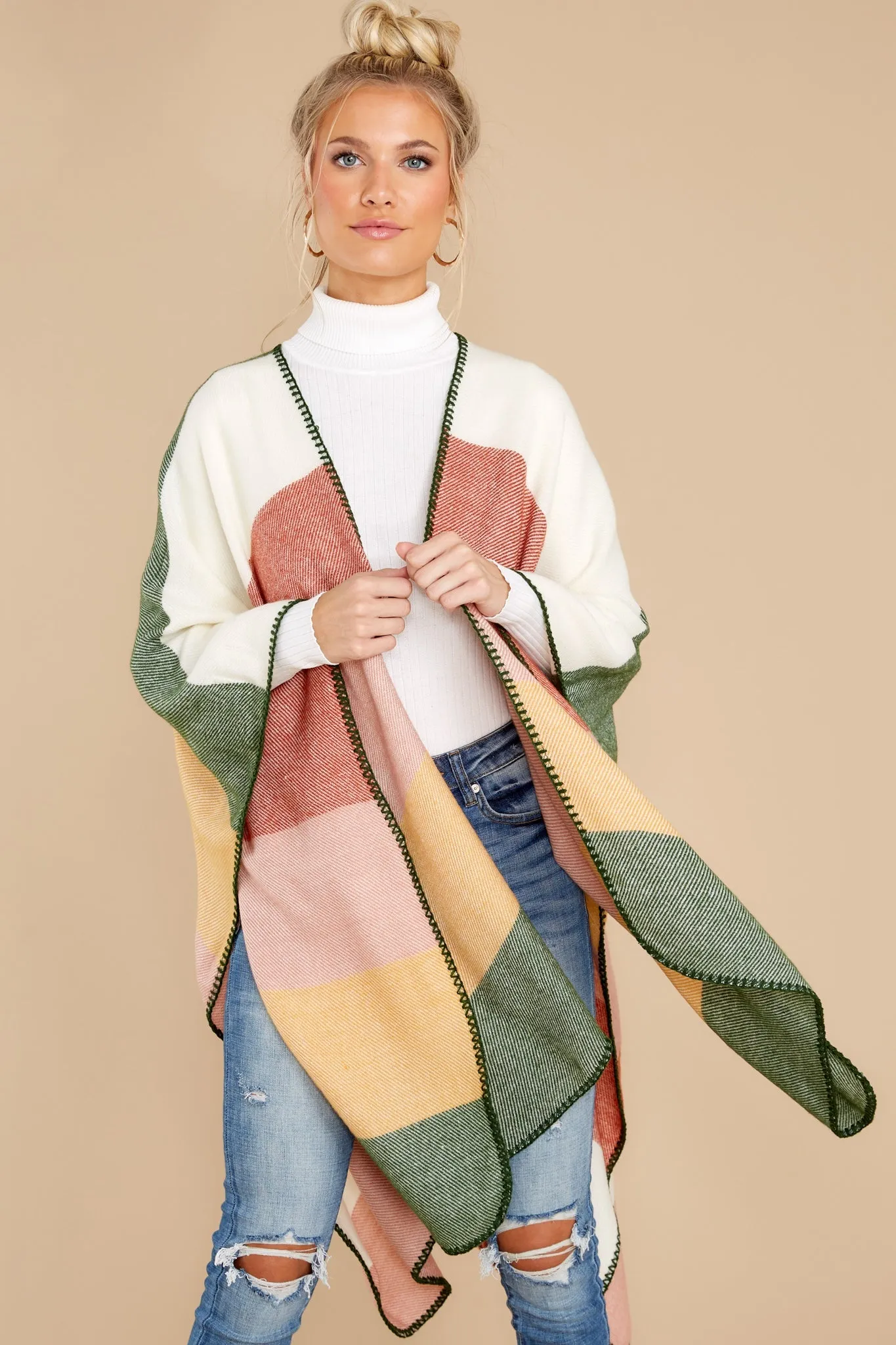 New Endeavors Rust Multi Poncho Cardigan