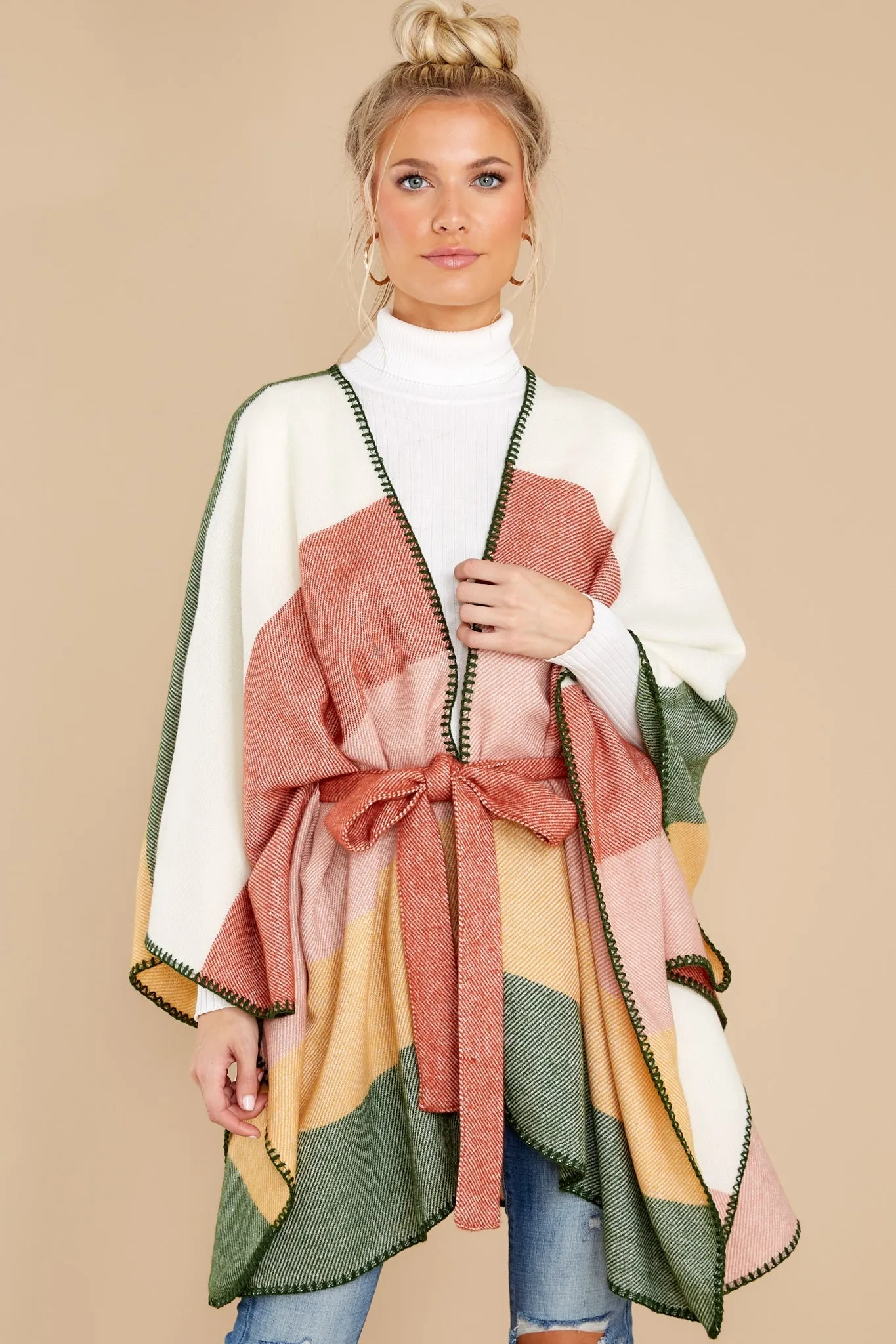 New Endeavors Rust Multi Poncho Cardigan