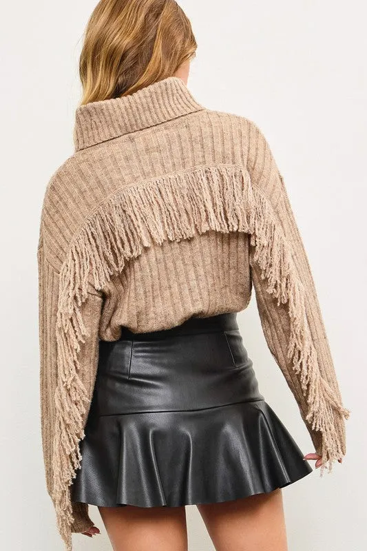 NEW!! Fringe Turtleneck Sweater in Mocha