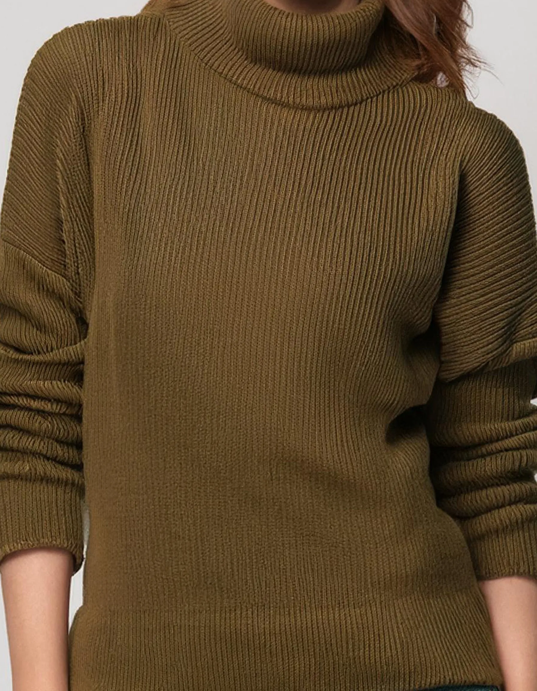 Olive Green Cozy Turtleneck Sweater